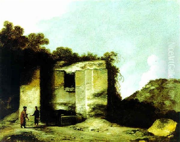 Zwei Manner Vor Einer Ruine In Einer Landschaft - view 1
