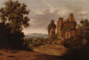 Goats By A Ruin In An Italianate Wooded Valley Goats By A Ruin In An Italianate Wooded Valley
