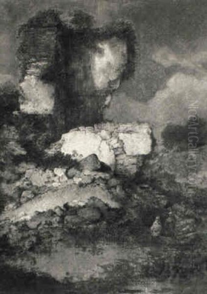 A River Landscape With Figures Seated In A Rowing Boat, Viewing Ruins - view 1