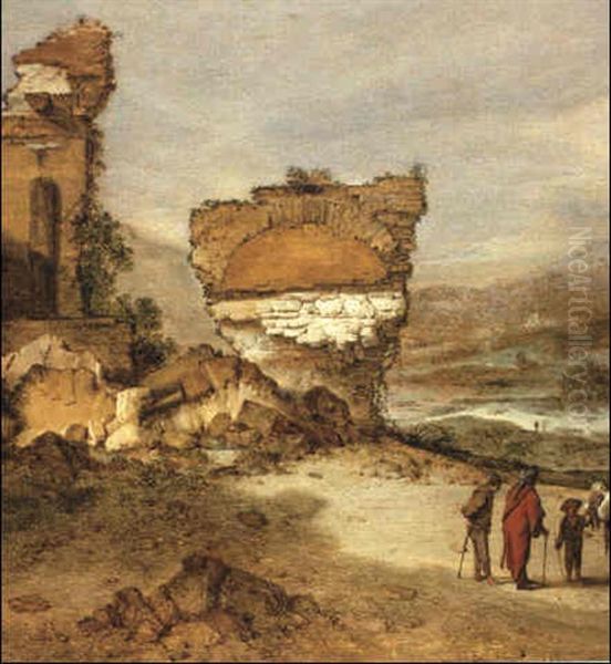Figures In A Landscape With Ruins Beyond - view 1