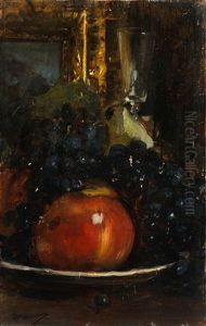 Stillleben Mit Apfel Und Trauben by Antonio Mancini