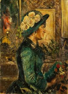 Junge Frau Mit Blumen by Antonio Mancini