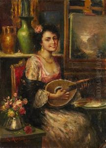 Jeune Musicienne Dans L"atelier Du Peintre by Antonio Mancini