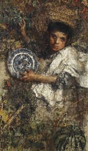 An Italian Boy In A Vineyard (recto); Study Of A Boy (verso) by Antonio Mancini