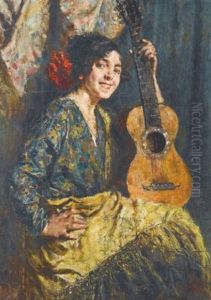 Gyspy Girl With A Guitar by Antonio Mancini