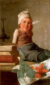 Jeune Enfant Assis Sur Une Commode Au Premier Plan Une Marionnette Et Le Journal Il Seclo by Antonio Mancini