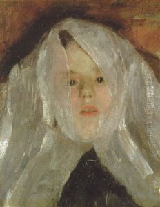 A Girl Wearing A White Veil by Antonio Mancini
