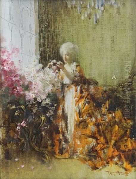 Woman With Flowers In Interior - view 1