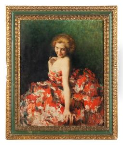 Donna Con Abito A Fiori Rossi by Francesco Longo Mancini