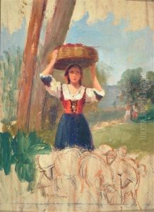 Contadinella Con Pecore by Francesco Mancini