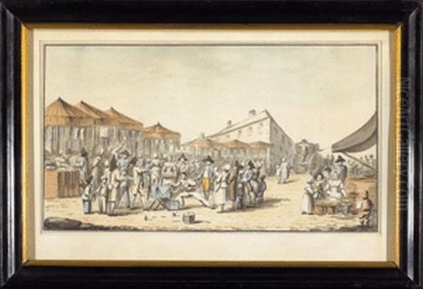 Charming Watercolor By The Famous French Master Picturing A Magician And His Assistant Entertaining A Group Of People - view 1