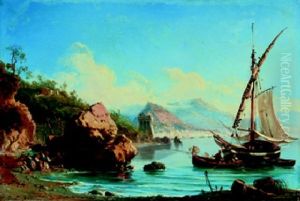 Fischer Vor Einer Hafenstadt In Der Bucht Von Neapel by Francesco Mancini