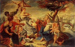 Fraros Datter Finder Moses I Kurven, I Baggrunden Udsigt Over Landskab