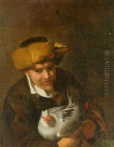 Mand Med Pelshat, Der Holder En Hone by Karel van Mander III