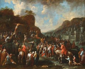 Christ On The Way To Calvary With Fortified City In The Distance by Karel Van Mander