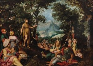Die Predigt Johannes Des Taufers In Landschaft by Karel Van Mander
