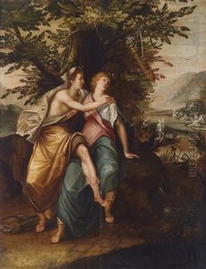 Venus Und Adonis, Im Hintergrund Diana Und Aktaon by Karel van Mander the Younger