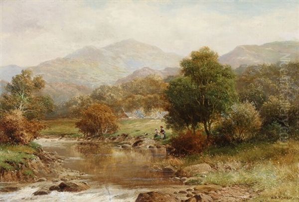 Welsh Landscape With Persons On A Riverbank - view 1