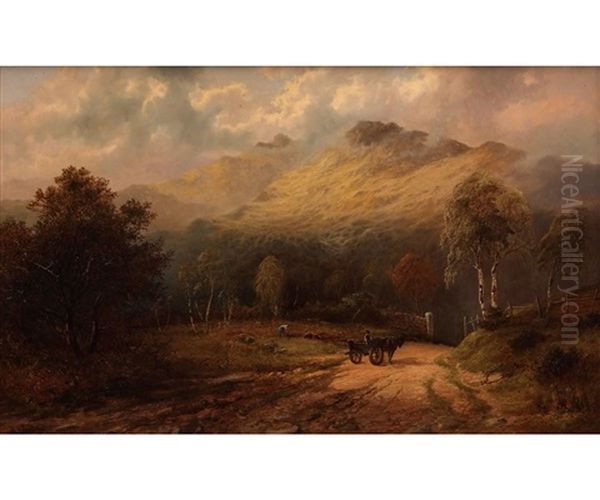 Welsh Mountain Landscape With Figures, Horse And Cart - view 1