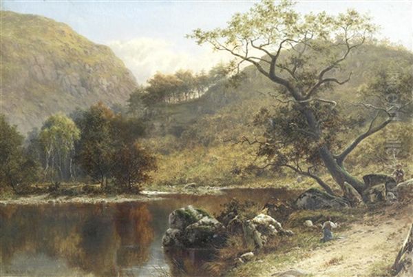 Fisherman In A River Landscape - view 1