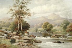 Old Mill Near Aberglaslyn; Low Water On The Upper Conway
