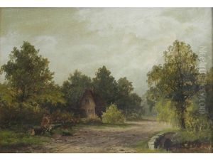 A Man And His Dog By A Stone Bridge by William Henry Mander