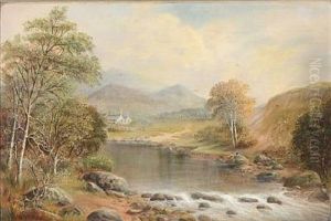 Welsh Landscape With Two Fishermen At A River by William Henry Mander