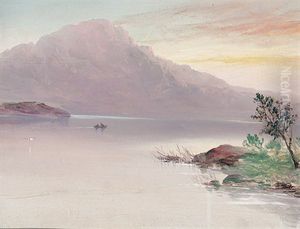 Fruhmorgendliche Seenlandschaft Mit Ruderboot Fruhmorgendliche Seenlandschaft Mit Ruderboot