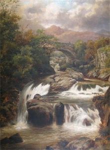 Cyffing Bridge And Falls Near Capel Curig by William Henry Mander