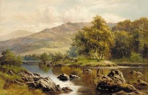 Figures Resting On An Island In A Tranquil River Landscape by William Henry Mander