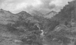 An Extensive Lakeland Landscape With A Stone Bridge Over A Stream by William Henry Mander