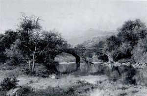 Boys Playing On A Bridge In Wooded River Landscape by William Henry Mander