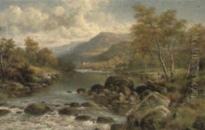 Figures By A River Below Capel Curig