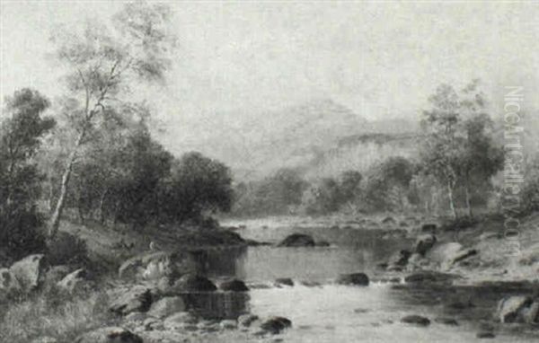 Boys Fishing In A River Valley - view 1