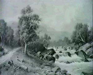 In The Lledr Valley, N. Wales  A Welsh Stream, Early Autumn, Near Capel Curig by William Henry Mander
