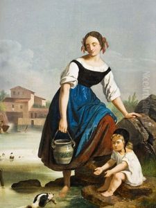Zena S Ditetem U Vody by Antonin Manes