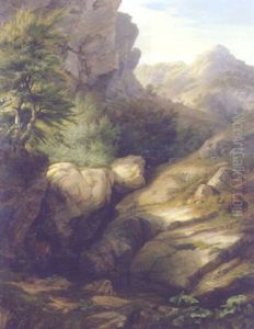 Felslandschaft Mit Hirsch by Antonin Manes