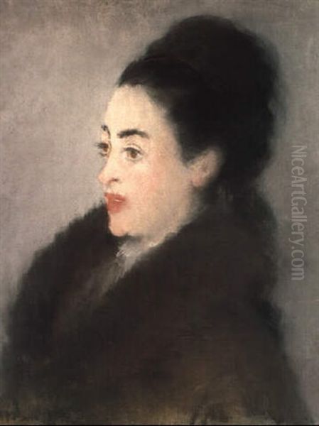 Femme A La Fourrure, De Profil - view 1