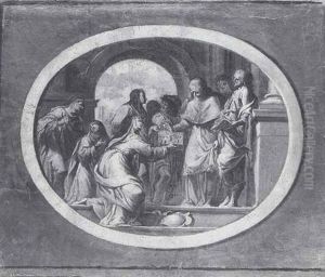 Religieuse Faisant Benir La Maquette D'une Eglise Par Le Cardinal Chigi (futur Alexandre Vii)