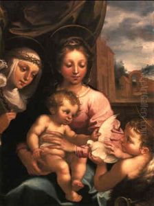 The Madonna And Child With The Infant St. John And St. Catherine by Rutilio Manetti