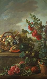 Nature Morte Au Panier De Peches Etraisins by Antoine Berjon