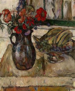 Still Life With Fruit (+ Bouquet Of Flowers; Verso) by Abram Anshelevich Manevich