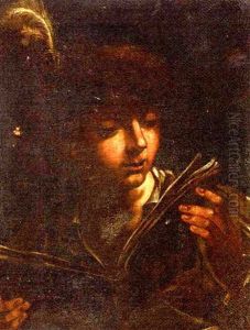 A Boy With A Plummed Hat Reading A Book by Bartolomeo Manfredi
