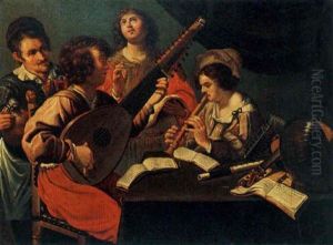 Figures Making Music Around A Table by Bartolomeo Manfredi