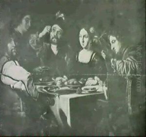 Five Figures Seated Around A Table With                     A Pewter Setting