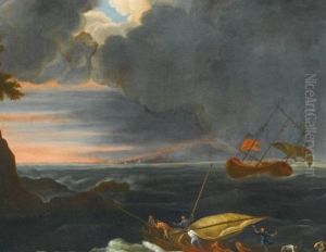 A Stormy Coastal Scene With A Shipwreck by Adrien Manglard