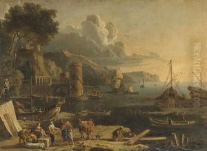 Mediterranean Port Scene by Adrien Manglard