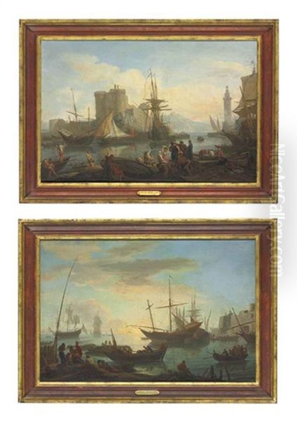 A Capriccio View Of The Harbour At Naples, With The Castelnuovo, Lanterna Del Molo And Vesuvius Beyond, With Fishermen And Stevedores (+ A Capriccio View Of The Harbour At Naples, With The Castel Dell'ovo, Men Playing Cards; 2 Works) - view 1