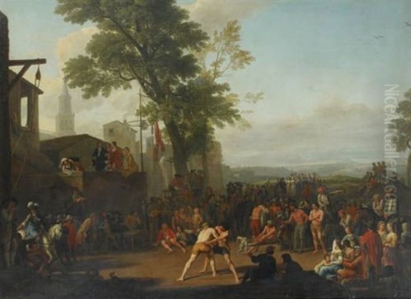 Scene De Lutte Sur La Place D'un Village - view 1