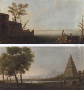 A Mediterranean Coastal Inlet With Fishermen By The Shore by Adrien Manglard